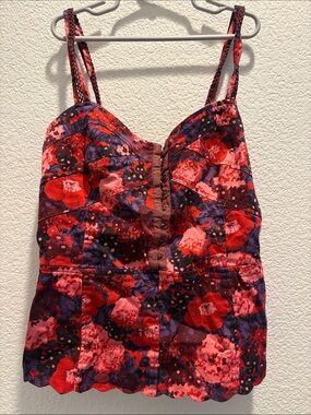 Free People Red Pink Purple Floral Corset Top